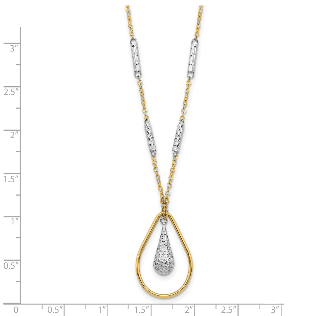 14K Polished Dual-Tone Teardrop Necklace with Diamond Finish