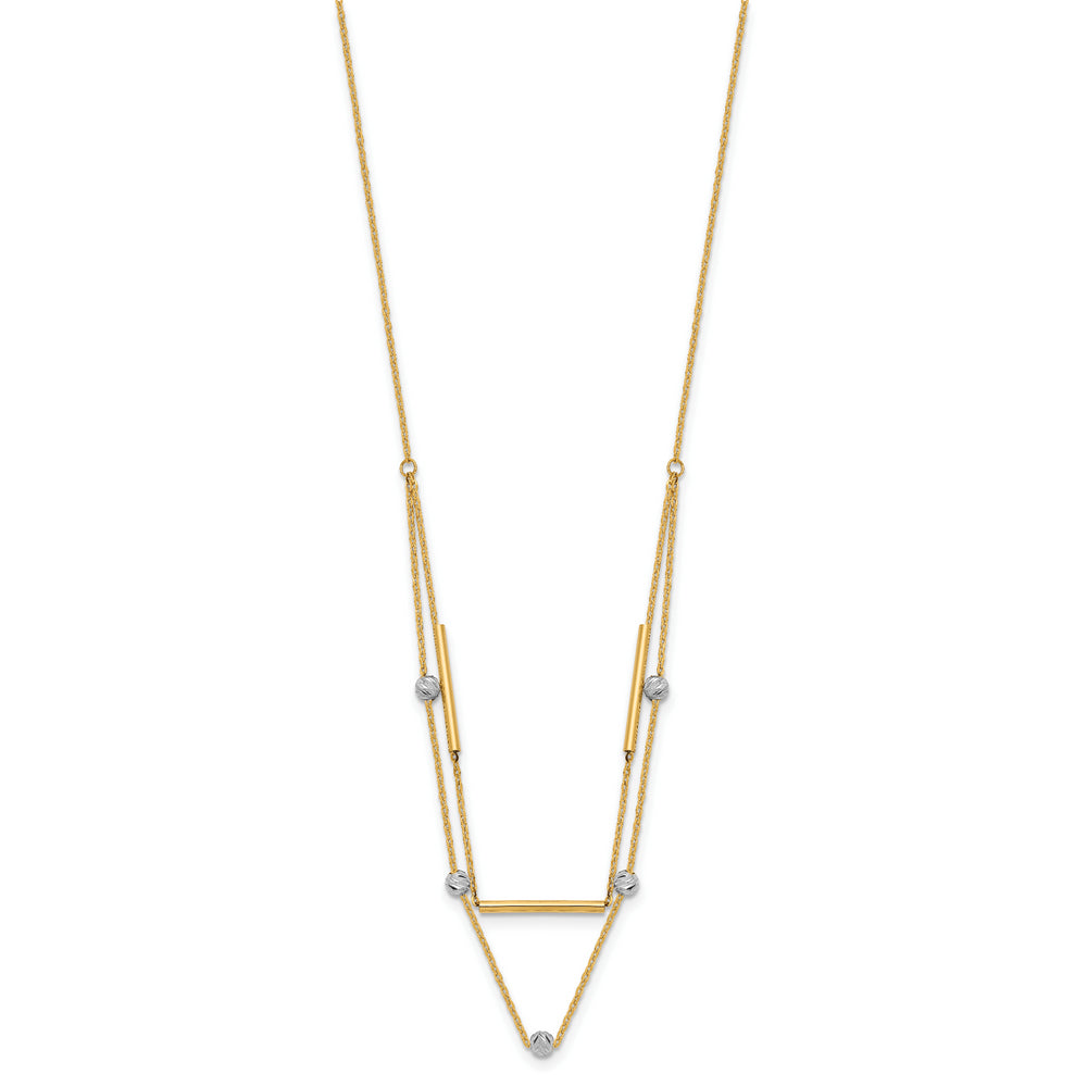 Elegant 14K Two-Tone Beaded Diamond-Cut Necklace, 17 Inches