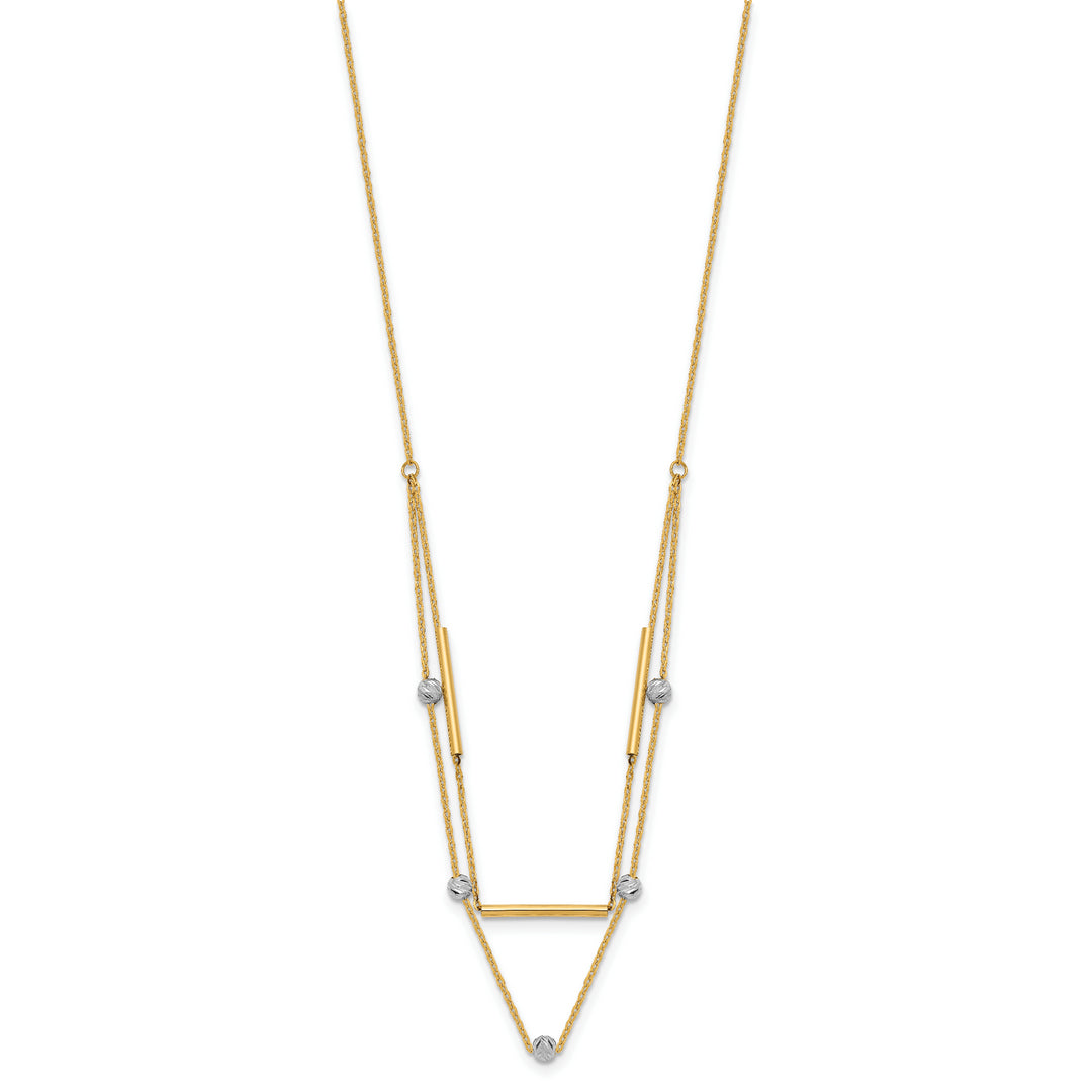 Elegant 14K Two-Tone Beaded Diamond-Cut Necklace, 17 Inches