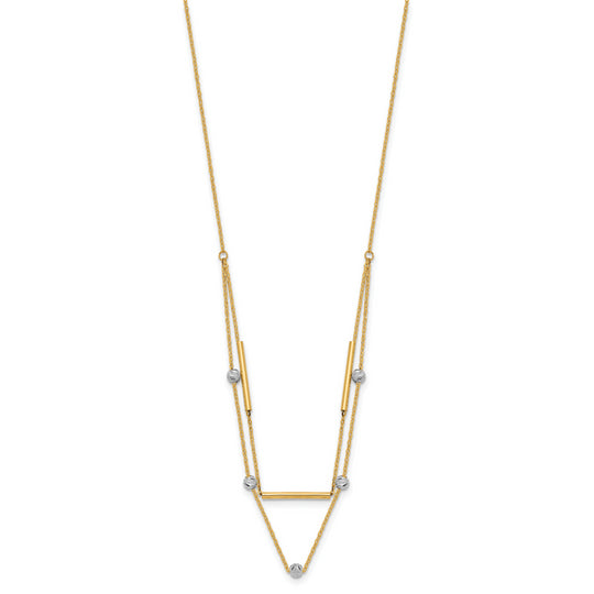 Elegant 14K Two-Tone Beaded Diamond-Cut Necklace, 17 Inches