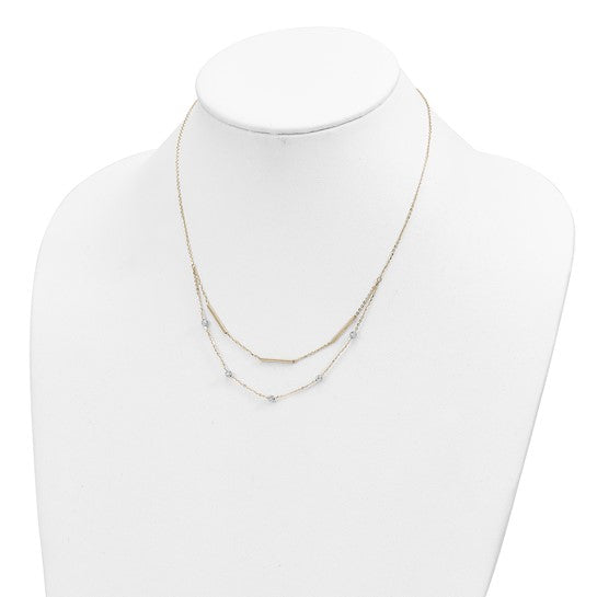 Elegant 14K Two-Tone Beaded Diamond-Cut Necklace, 17 Inches