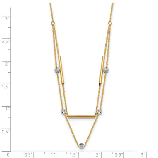 Elegant 14K Two-Tone Beaded Diamond-Cut Necklace, 17 Inches