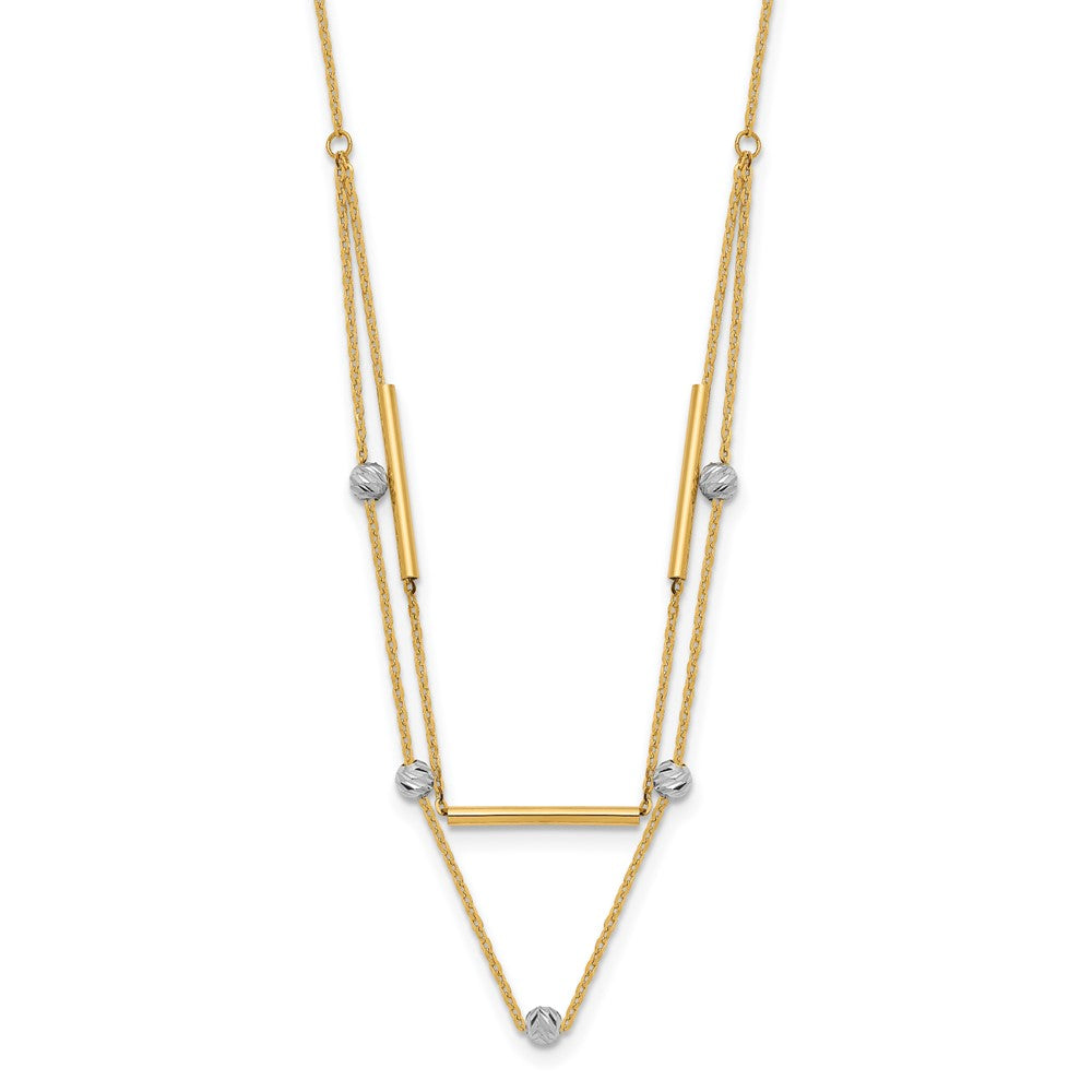 Elegant 14K Two-Tone Beaded Diamond-Cut Necklace, 17 Inches