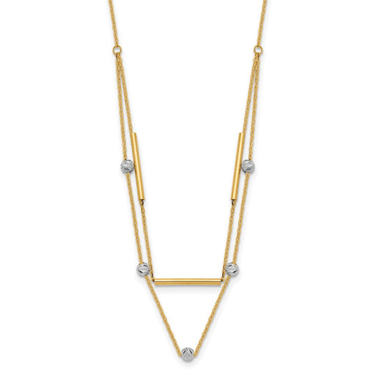 Elegant 14K Two-Tone Beaded Diamond-Cut Necklace, 17 Inches