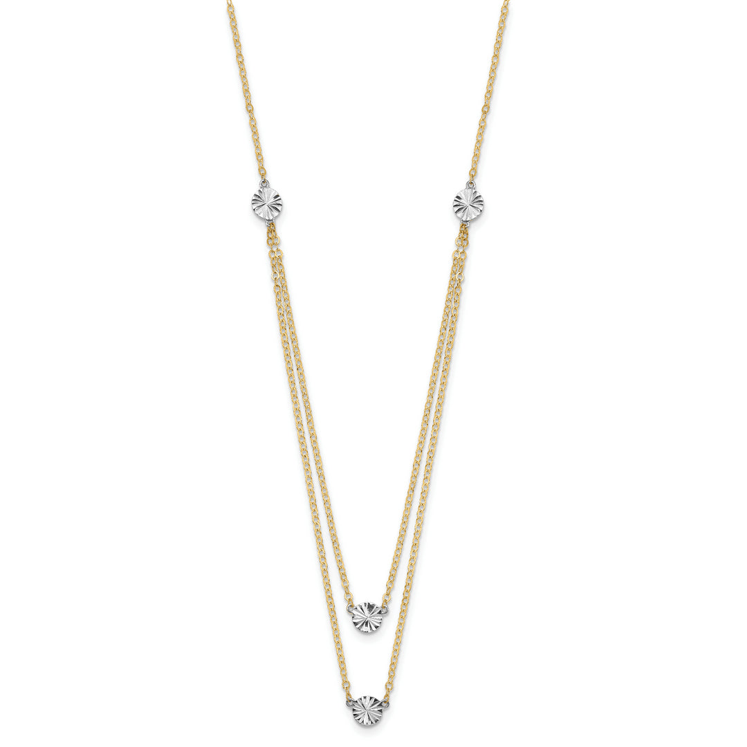 Double Necklace with Polished Discs and Diamond Cut in 14K Two-Tone Gold