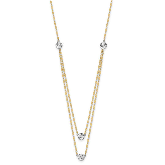 Double Necklace with Polished Discs and Diamond Cut in 14K Two-Tone Gold