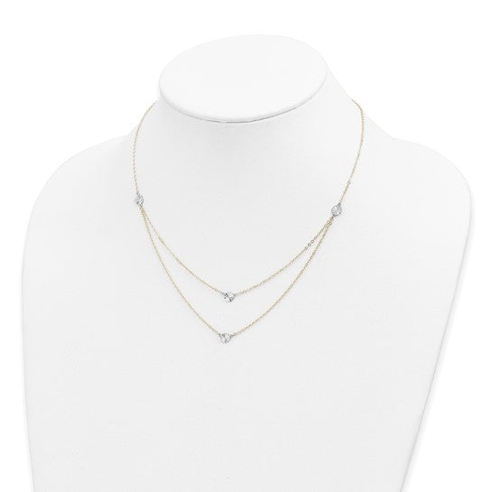Double Necklace with Polished Discs and Diamond Cut in 14K Two-Tone Gold