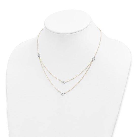 Double Necklace with Polished Discs and Diamond Cut in 14K Two-Tone Gold