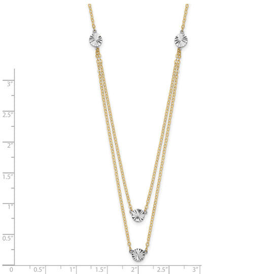 Double Necklace with Polished Discs and Diamond Cut in 14K Two-Tone Gold