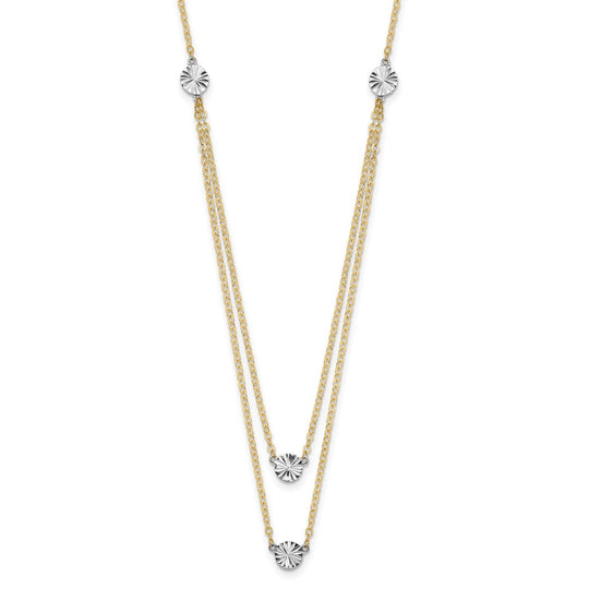 Double Necklace with Polished Discs and Diamond Cut in 14K Two-Tone Gold