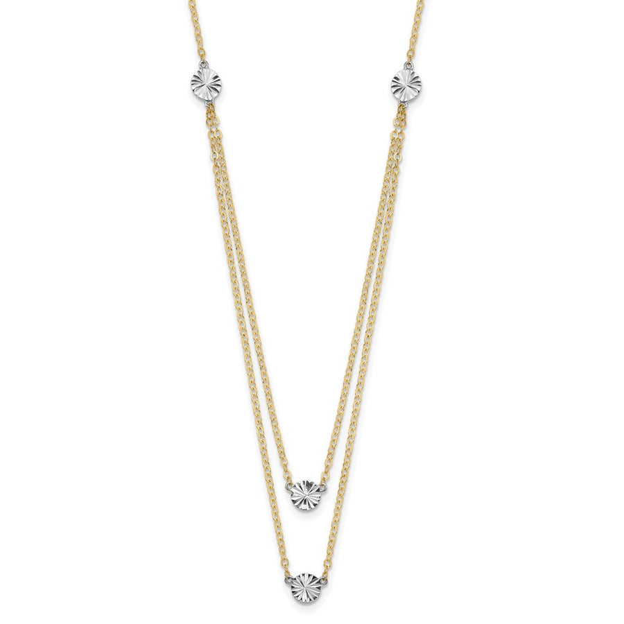 Collar Doble con Discos Pulidos y Corte Diamante en Oro de 14K Bicolor