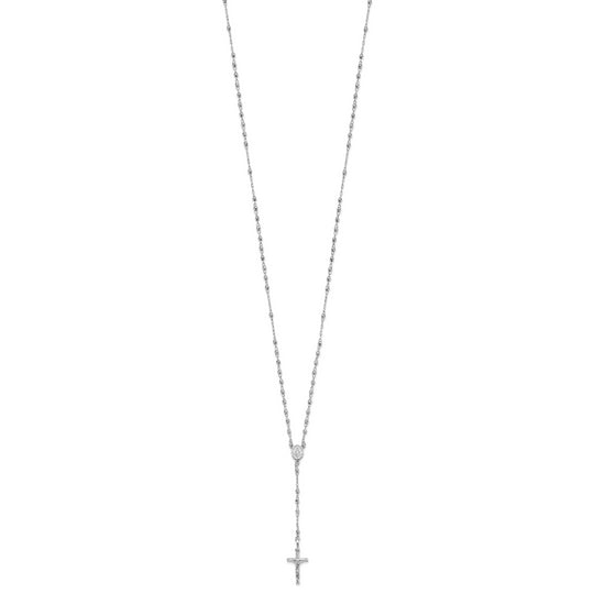 Collar de Rosario en Oro Blanco de 14K con Cuentas Facetadas Pulidas de 18 Pulgadas