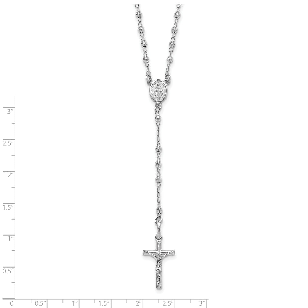 Collar de Rosario en Oro Blanco de 14K con Cuentas Facetadas Pulidas de 18 Pulgadas