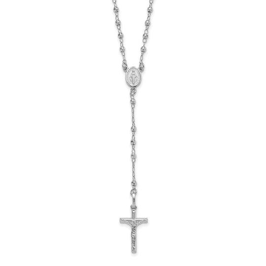 Collar de Rosario en Oro Blanco de 14K con Cuentas Facetadas Pulidas de 18 Pulgadas