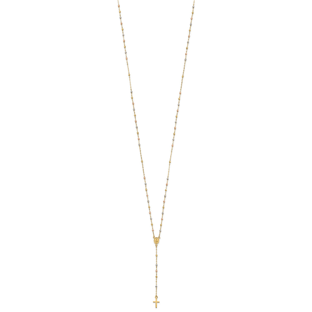Collar de Rosario con Cuentas de 14K Tricolor, 17 Pulgadas con Extensión de 3 Pulgadas