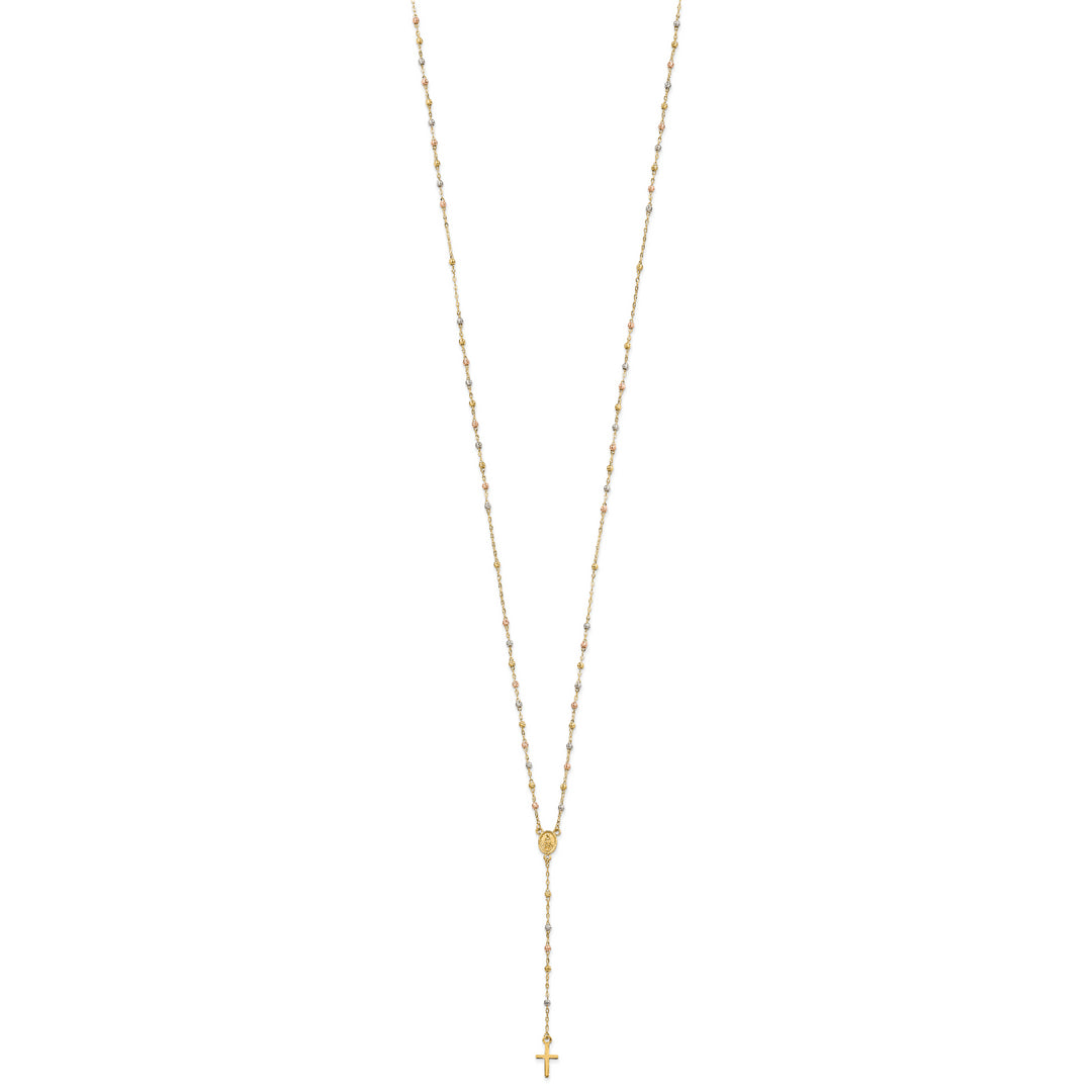 Collar de Rosario con Cuentas de 14K Tricolor, 17 Pulgadas con Extensión de 3 Pulgadas