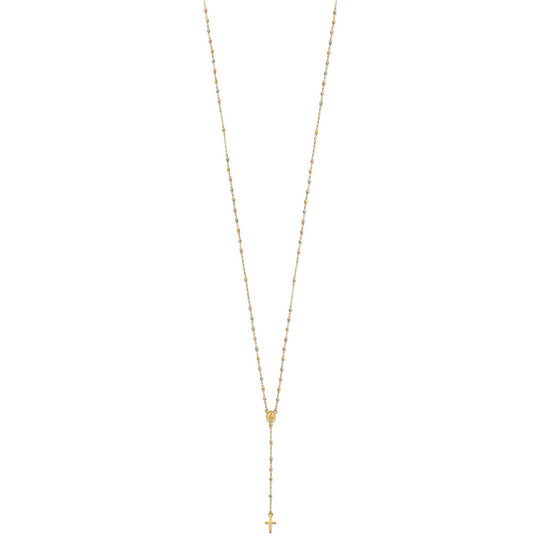Collar de Rosario con Cuentas de 14K Tricolor, 17 Pulgadas con Extensión de 3 Pulgadas