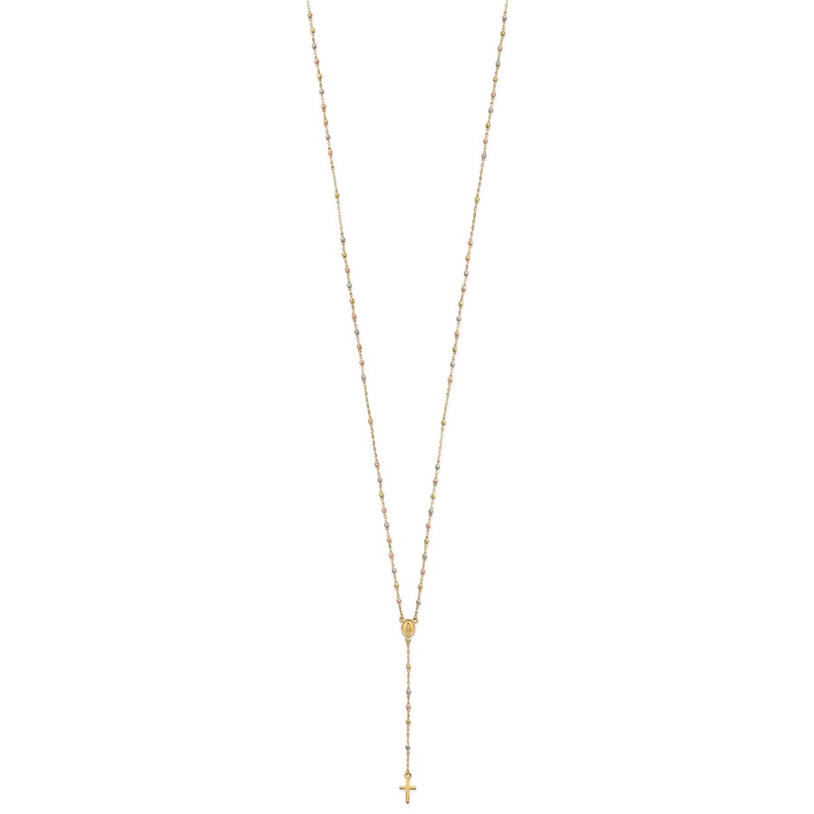 Collar de Rosario con Cuentas de 14K Tricolor, 17 Pulgadas con Extensión de 3 Pulgadas