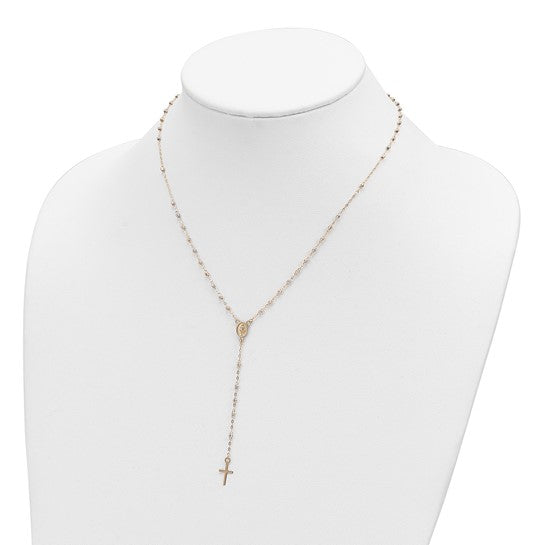 Collar de Rosario con Cuentas de 14K Tricolor, 17 Pulgadas con Extensión de 3 Pulgadas