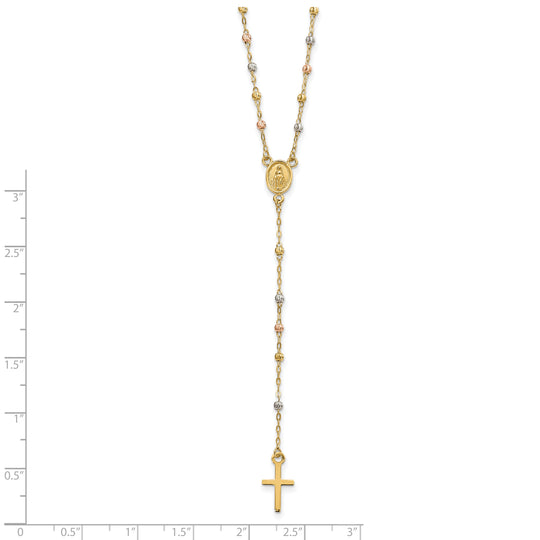 Collar de Rosario con Cuentas de 14K Tricolor, 17 Pulgadas con Extensión de 3 Pulgadas