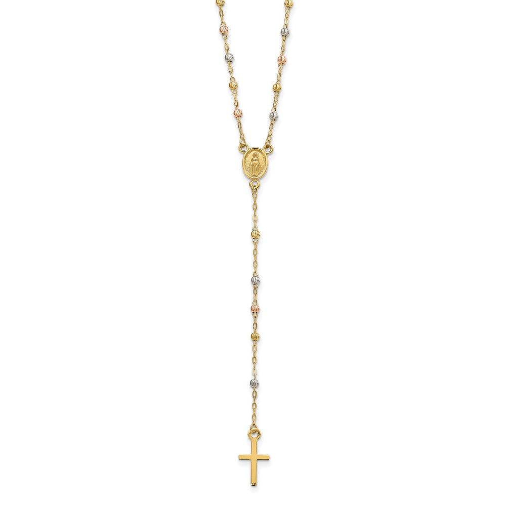 Collar de Rosario con Cuentas de 14K Tricolor, 17 Pulgadas con Extensión de 3 Pulgadas