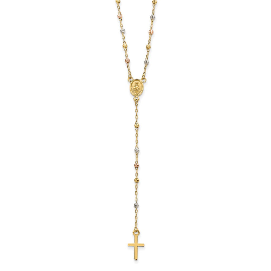 Collar de Rosario con Cuentas de 14K Tricolor, 17 Pulgadas con Extensión de 3 Pulgadas