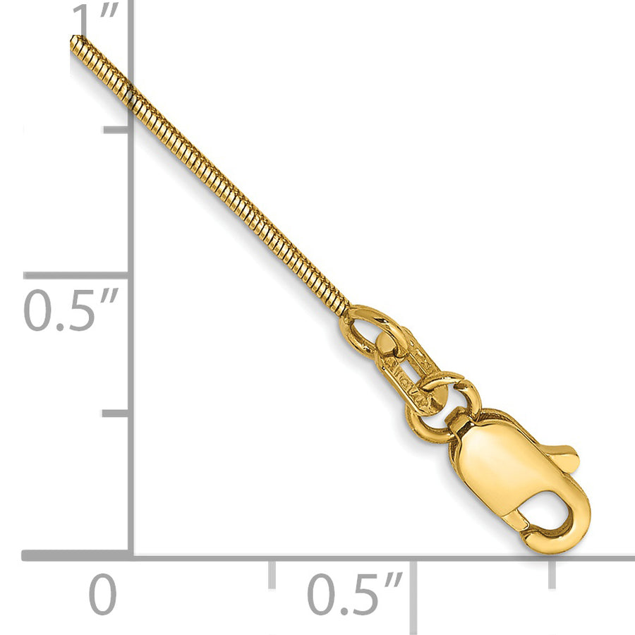 Tobillera de Oro Amarillo de 14K con Cadena Redonda Estilo Snake de 10 Pulgadas y Cierre de Langosta