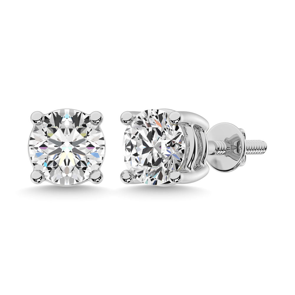 Oro blanco de 14 quilates de 1/5 quilates total. Aretes de diamantes de primera calidad