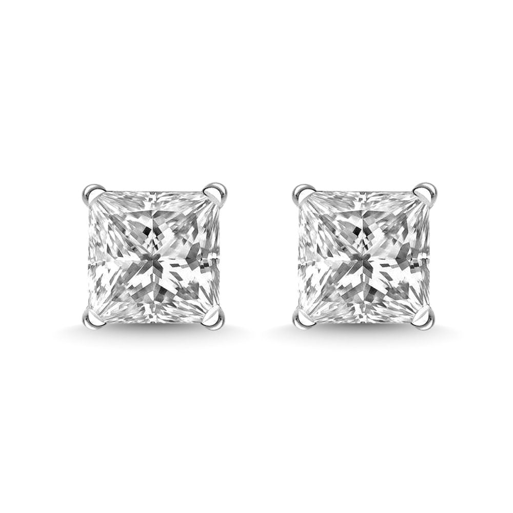 Oro blanco de 14 quilates de 1/5 quilates total. Aretes de diamantes de primera calidad