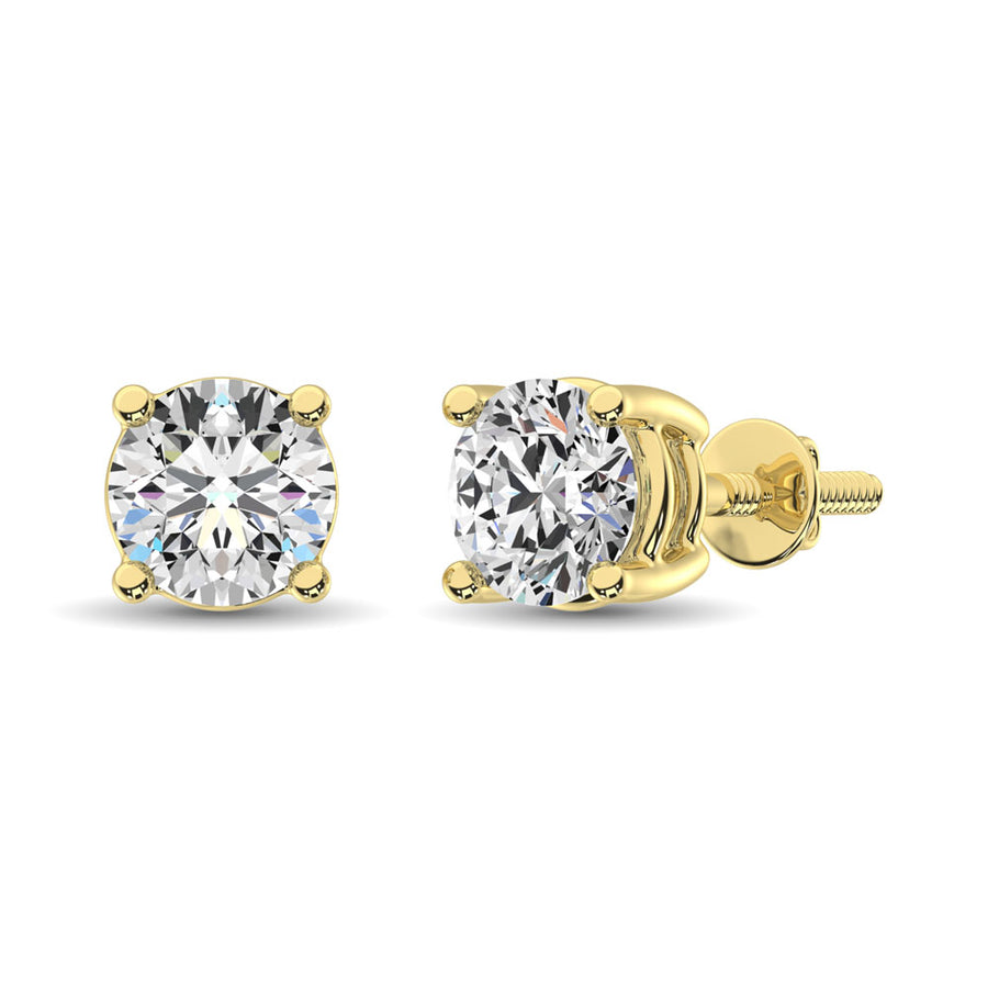 Aretes de oro de 14 quilates con 4 puntas y 2 Diamantes De Laboratorio de corte Redondo