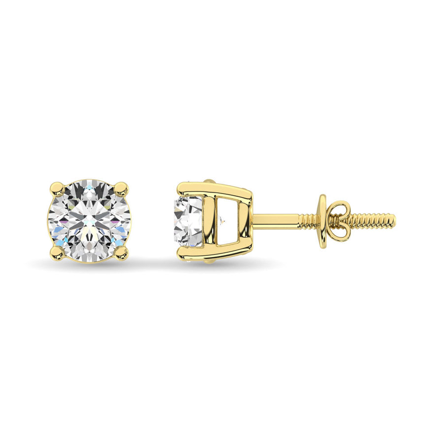Aretes de oro de 14 quilates con 4 puntas y 2 Diamantes De Laboratorio de corte Redondo