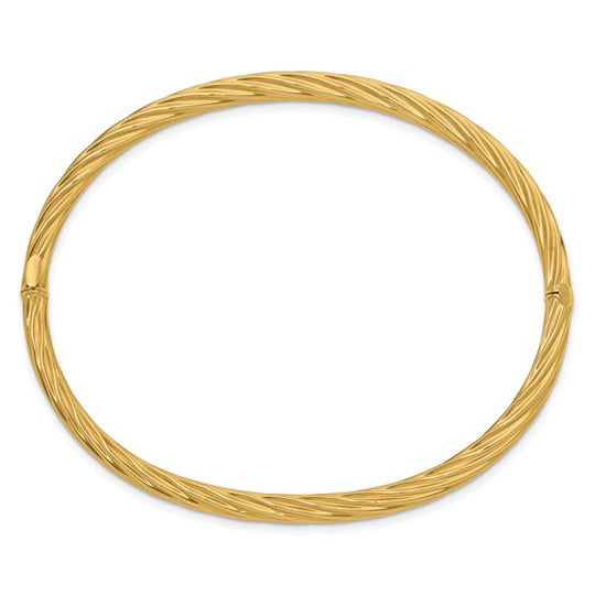 3/16 Oversized Hinge Textured Bangle Bracelet in 14k Gold