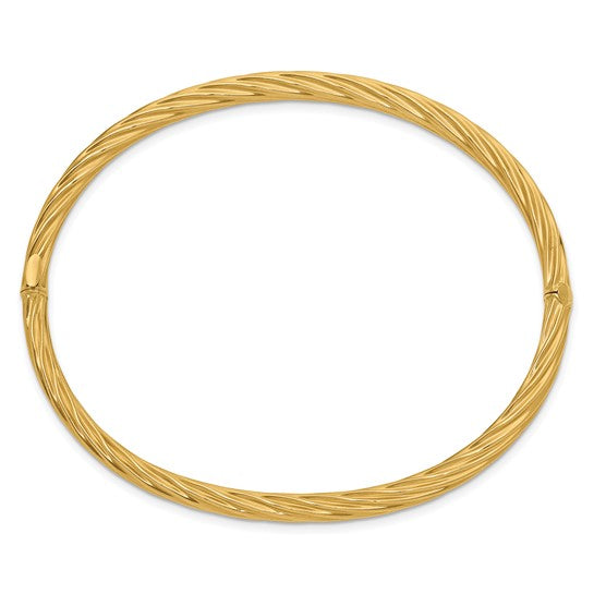 3/16 Oversized Hinge Textured Bangle Bracelet in 14k Gold
