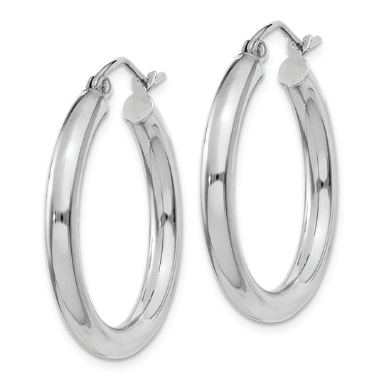 Lightweight Tube Hoops in Polished 14k White Gold (3mm x 25mm)