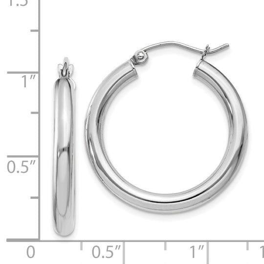 Lightweight Tube Hoops in Polished 14k White Gold (3mm x 25mm)