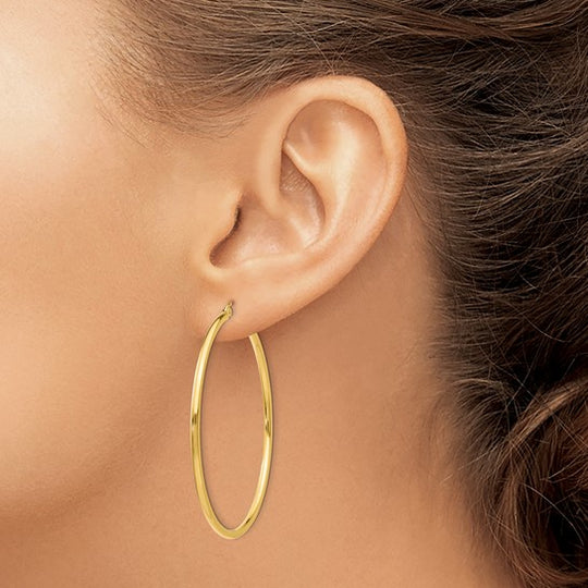 Aretes de Aro Tubular Pulidos de 14k de 2x50mm