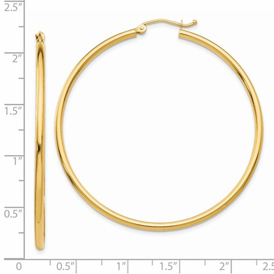 Aretes de Aro Tubular Pulidos de 14k de 2x50mm