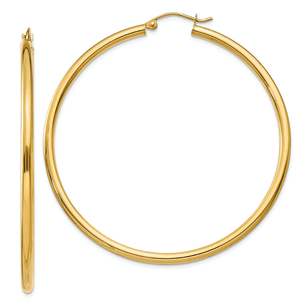 Aretes de Aro Tubulares en Oro Amarillo de 14k Pulidos de 2.5 mm Livianos