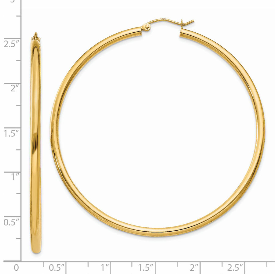 Aretes de Aro Tubulares Livianos de 2.5 mm en Oro Amarillo de 14K Pulidos