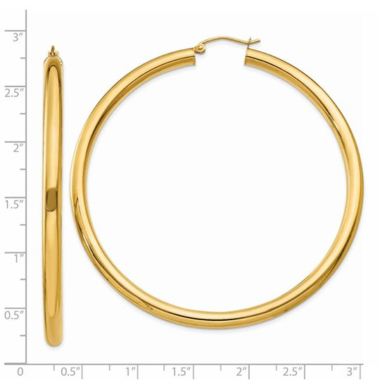 Aretes de Aro Tubulares Livianos en Oro Amarillo de 14K Pulidos de 4 mm