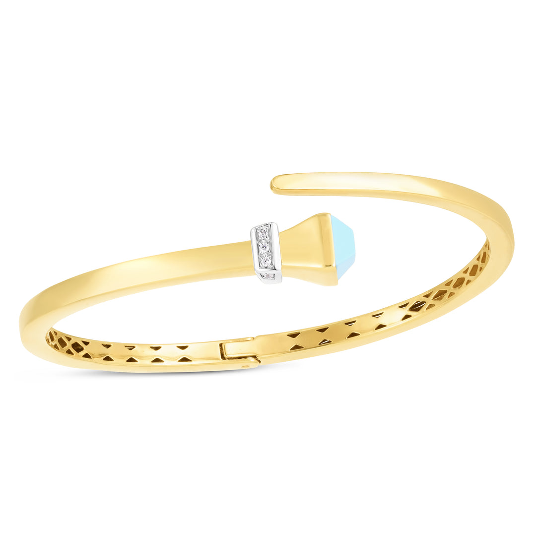 Brazalete con Detalles Envolventes de Diamantes y turquesa de 14K