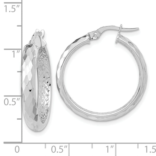 Aretes de Aro Interno de Fantasía en Oro Blanco de 14k Pulidos y con Textura de Corte Diamante