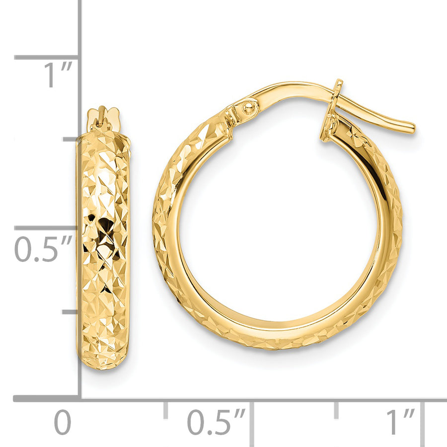 Aretes Tipo Argolla con Talla de Diamante Pulido en Oro de 14k