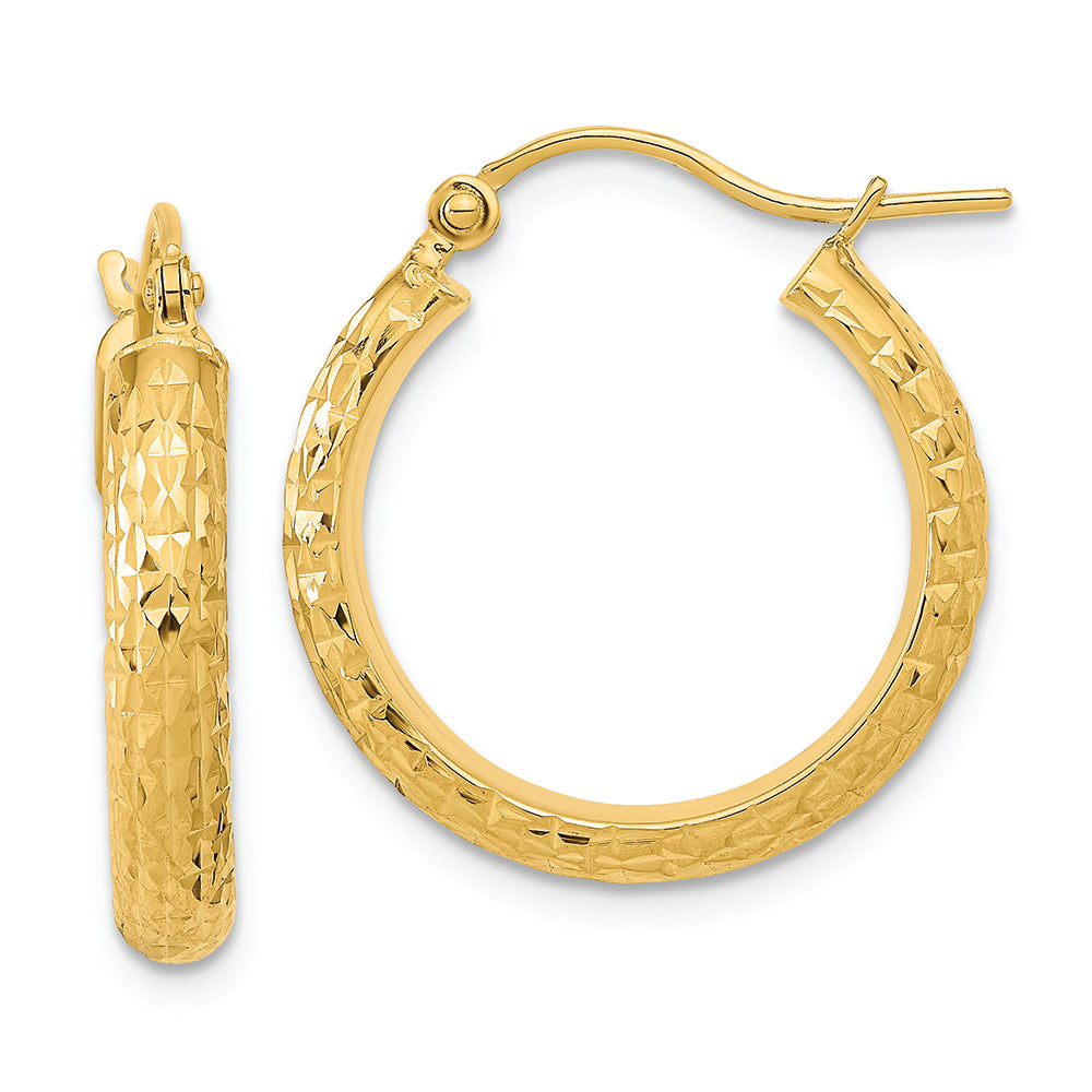 Aretes de Aro Pulidos y Texturizados con Corte de Diamante en Oro de 14K