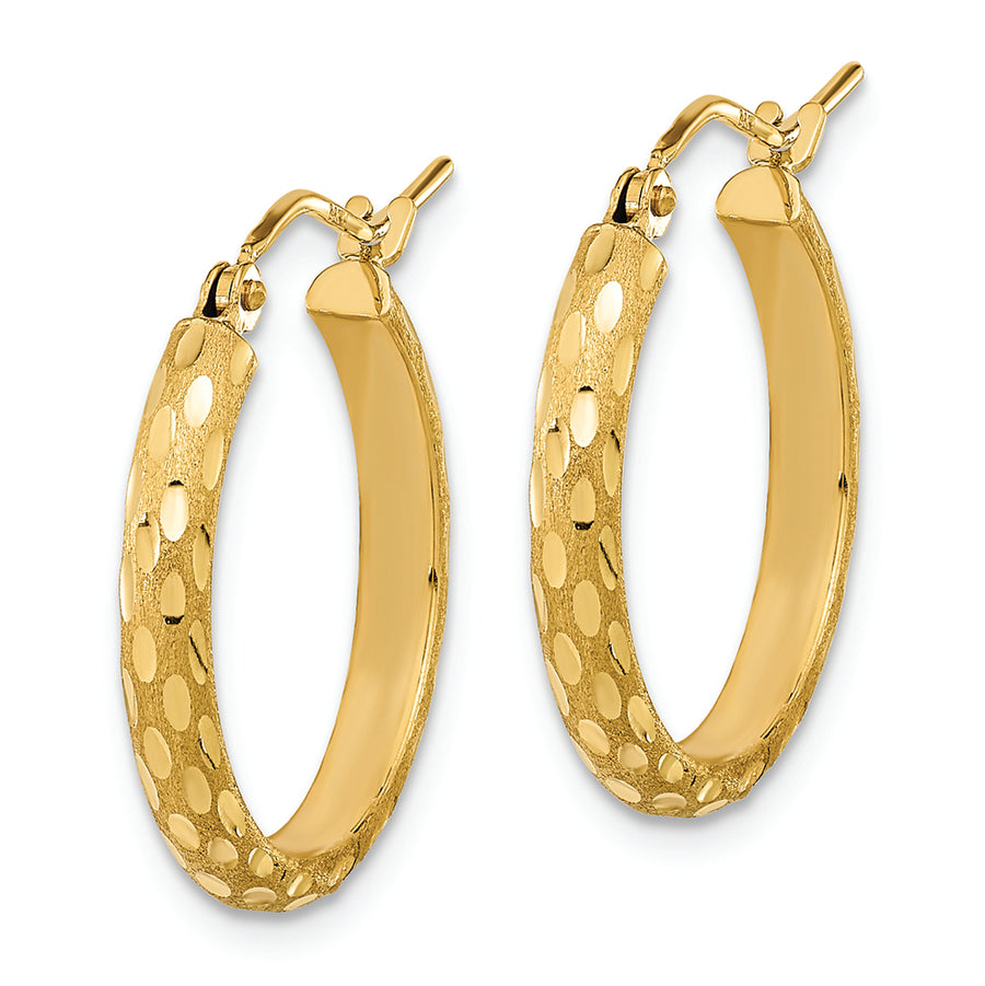 Aretes Tipo Argolla de Talla Diamante Satinados y Pulidos en Oro de 14k