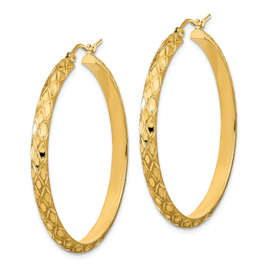 Aretes de Aro en Oro Amarillo de 14k Pulido, Satinado y Patrón de Diamante