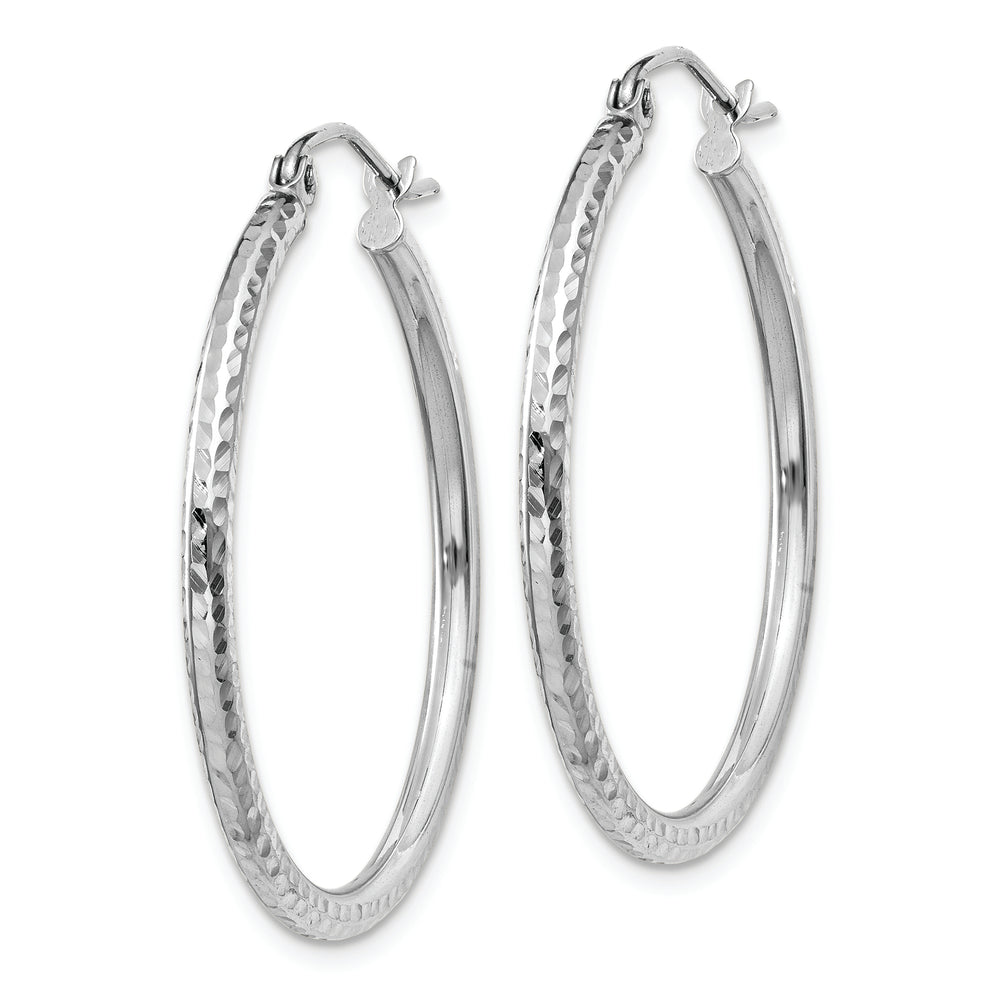 Diamond-Cut Round Tube Hoops in 14k White Gold (2mm x 30mm)