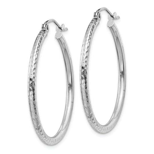 Diamond-Cut Round Tube Hoops in 14k White Gold (2mm x 30mm)