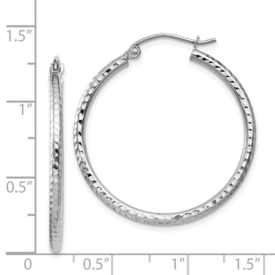 Diamond-Cut Round Tube Hoops in 14k White Gold (2mm x 30mm)