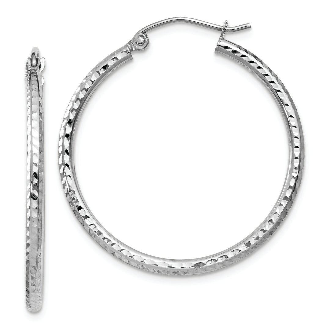 Diamond-Cut Round Tube Hoops in 14k White Gold (2mm x 30mm)